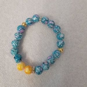 Blue and yellow beaded bracelet